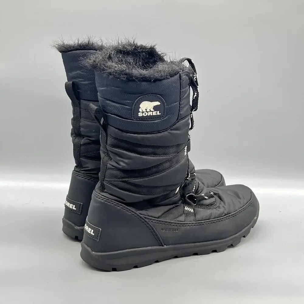 Sorel Boots Womens 9.5 Black Nylon Waterproof Mid Calf Faux Fur Snow Shoes